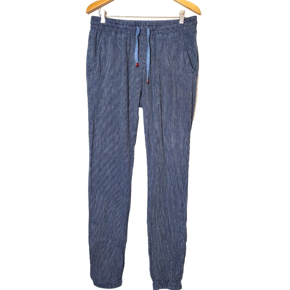 Betabrand Pants - Betabrand Pants Medium Tall LONG Womens LINEN Elastic Waist Joggers Blue Pockets